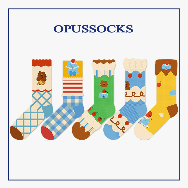 Summer thin glass fiber breathable blue and white checkered fashionable cotton socks